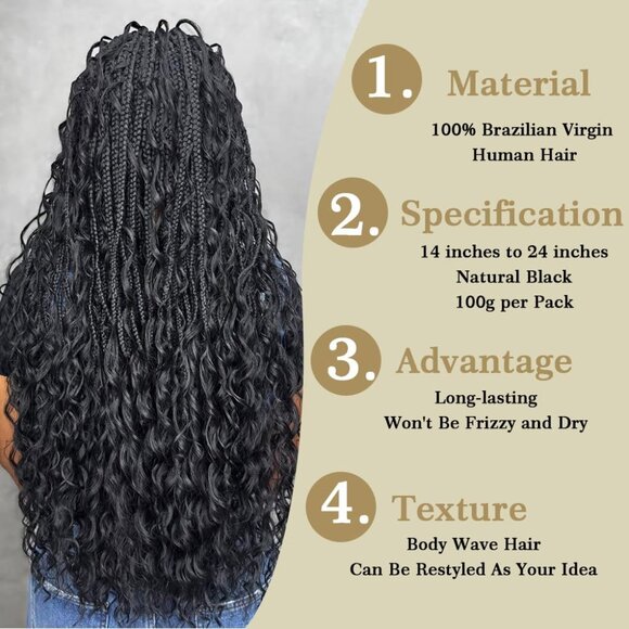 Body Wave Human Hair Bundles 18 Inch Braiding Extensions for Boho Braids - Picture 3 of 7